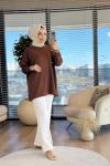 40986 Gold Düğme Detaylı Tunik Kahve