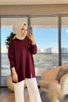 40986 Gold Düğme Detaylı Tunik Bordo